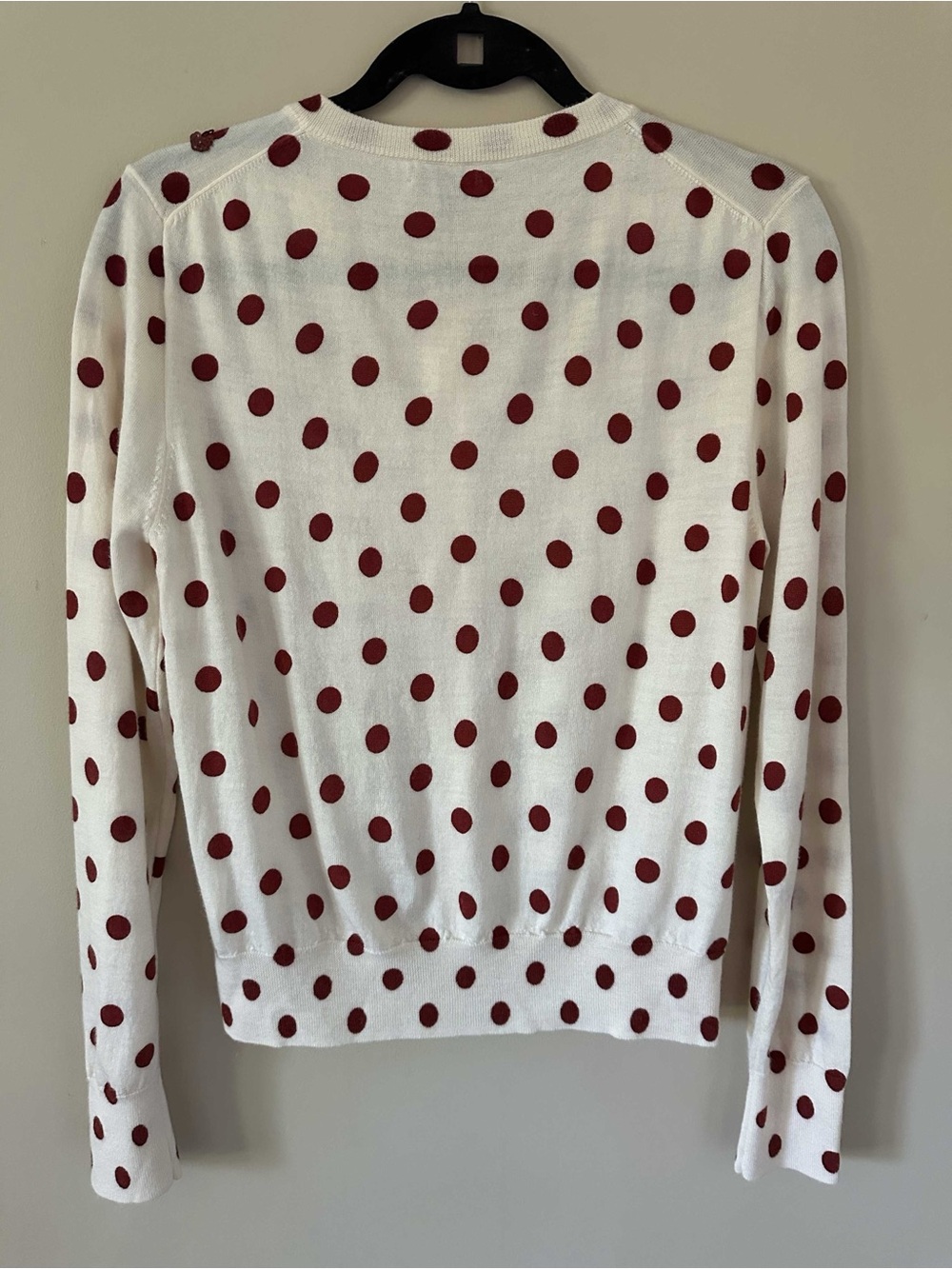 J. Crew 100% Merino Wool Polka Dot Sequin Tippi Cardigan Red Cream Large - Picture 2 of 10